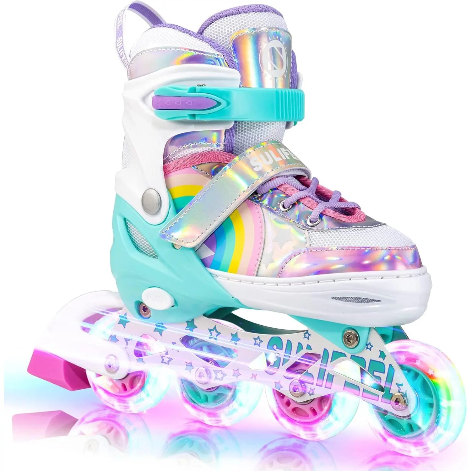 Rainbow Unicorn Inline Skates for Girls Boys 4 Size Adjustable Light up Wheels Skates for Kids Beginner
