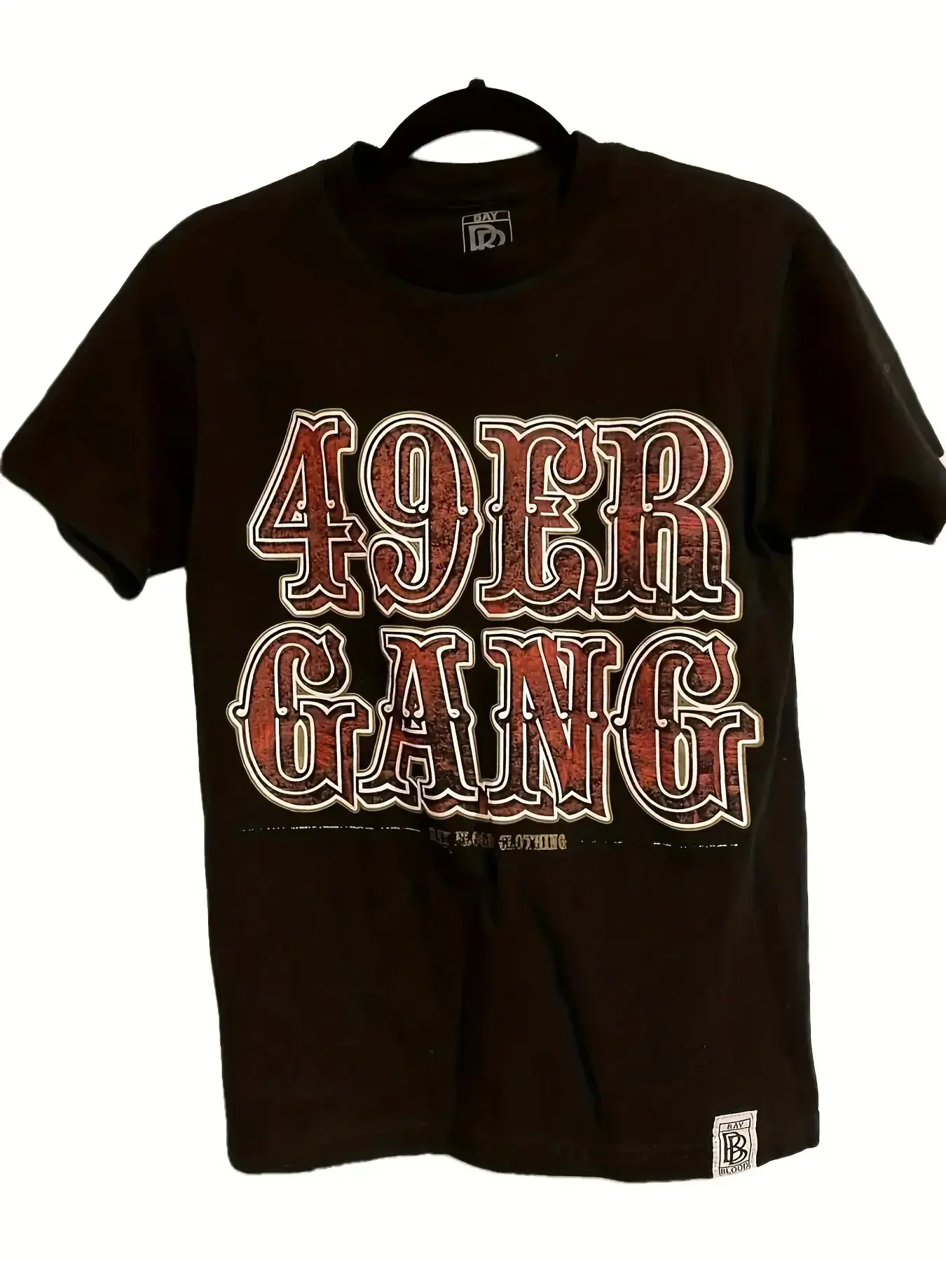 49ER GANG Men's & Unisex Heavyweight 220g T-Shirt - Vintage Distressed Y2K Streetwear Tee with 49ER GANG & 94 Number Back Print, Solid Color Crew Neck Short Sleeve for Gym, Jogging, Casual Wear - Machine Washable Retro Style, PLUS SIZE