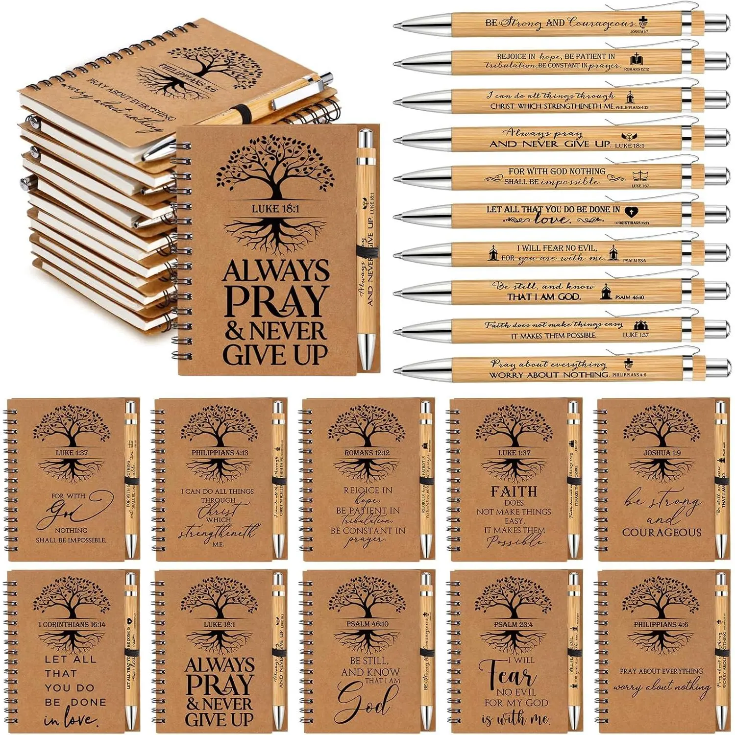 40 count/20 Set Christian Gifts Bulk Religious Spiral Notebook with  Verse Pen Prayer Journal Inspirational Notepad for Men Women Church  Study Sunday School Vbs (English Tree of Life)