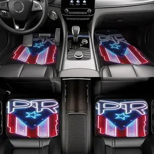 4PCS, exquisite appearance neon Puerto Rico PR flag car floor mat theme, perfect design personalized pattern, suitable for a variety of models, durable and easy to clean, universal in all seasons