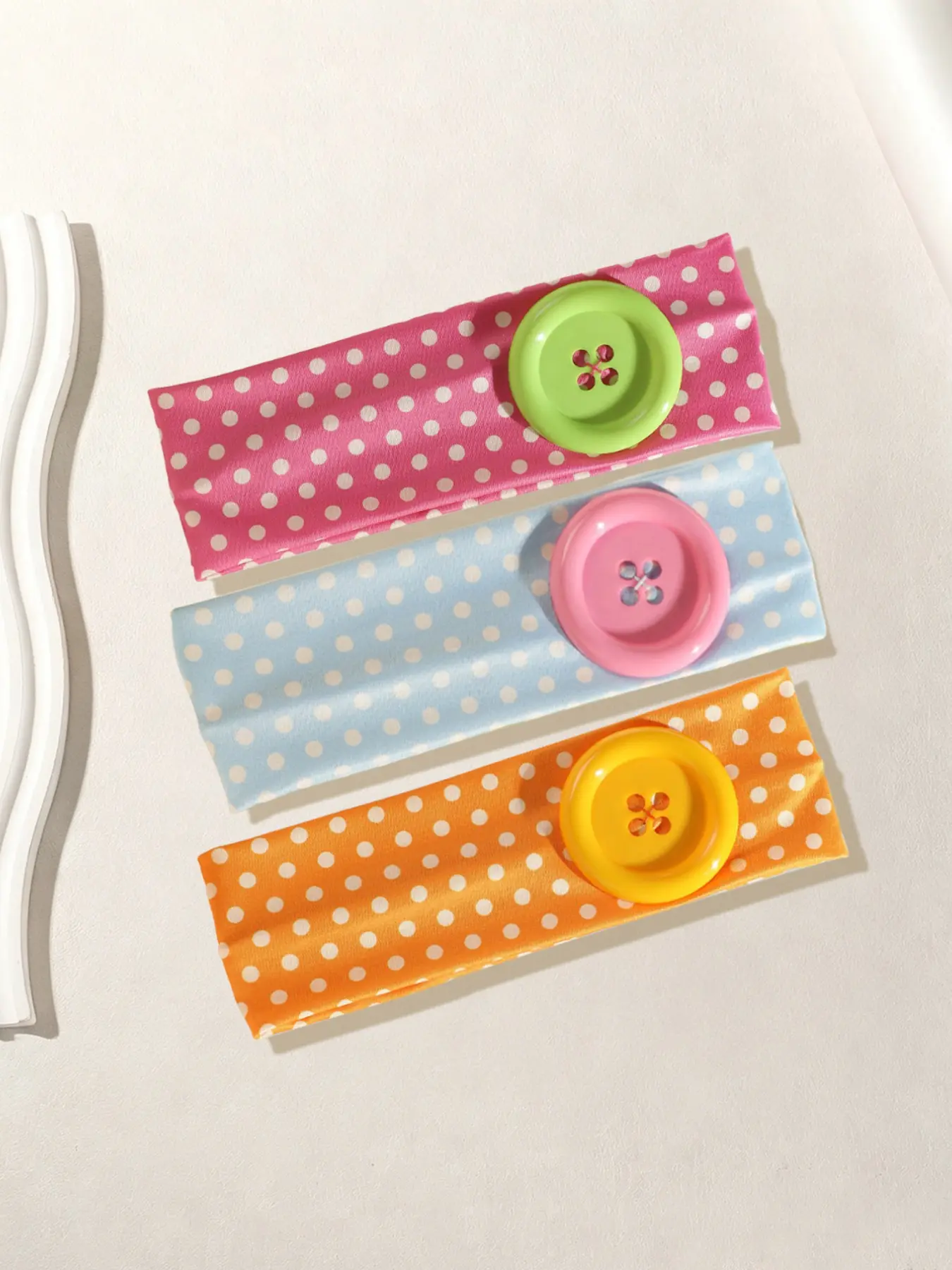 3pcs Candy Color Polka Dot Button Hairbands, Multifunctional Elastic Headbands for Outing, Washing, Fitness, Sweet Style Accessories, Cute Headbands