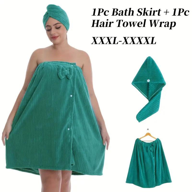 Women's Plus Size Bathrobe Set, Lightweight Spa Robe, Adjustable Dry Hair Towel Set, Comfortable Body Wrap, Casual All-Season Wear