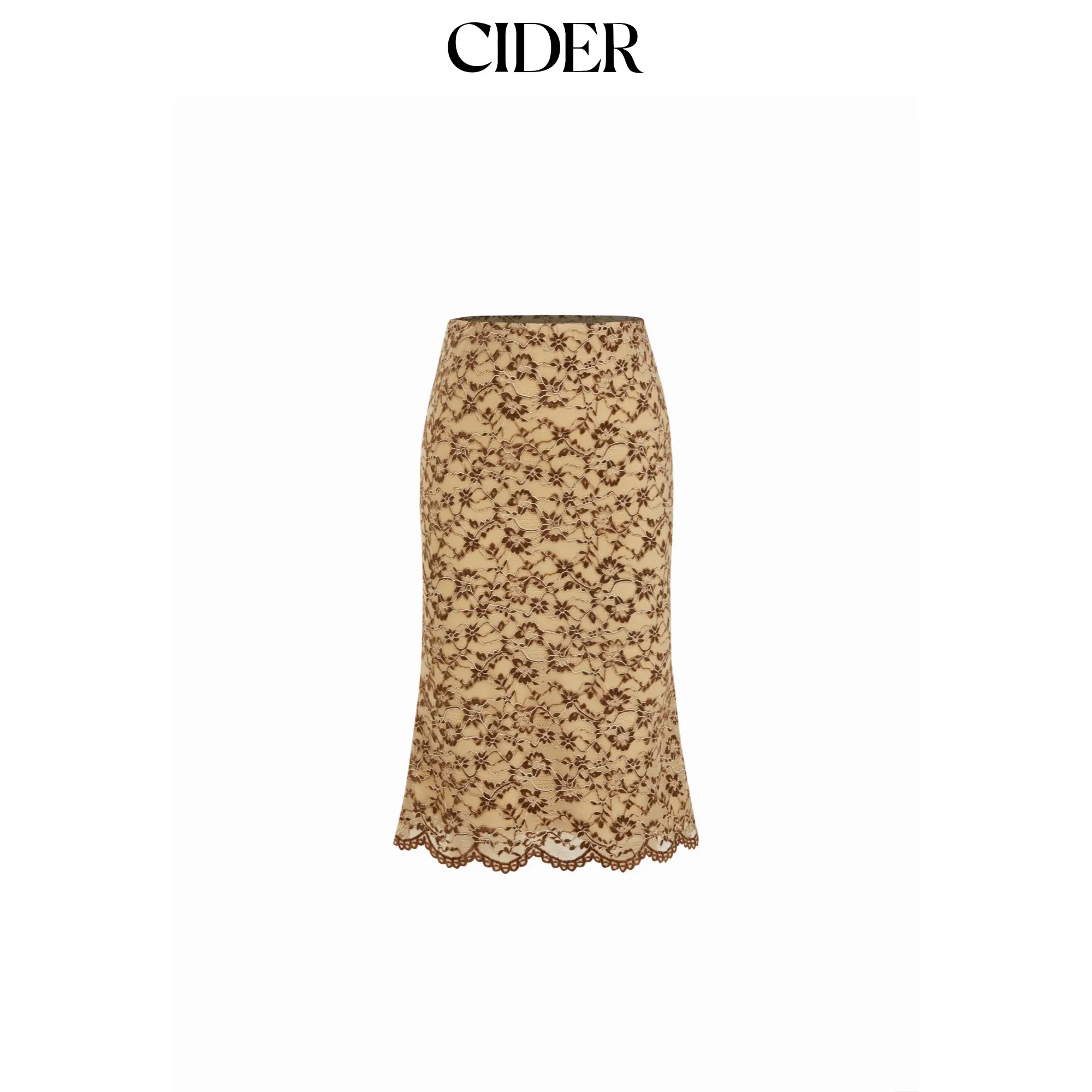 Cider Flocking Lace Low Rise Floral Mermaid Midi Skirt