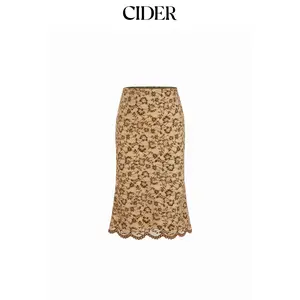 Cider Flocking Lace Low Rise Floral Mermaid Midi Skirt