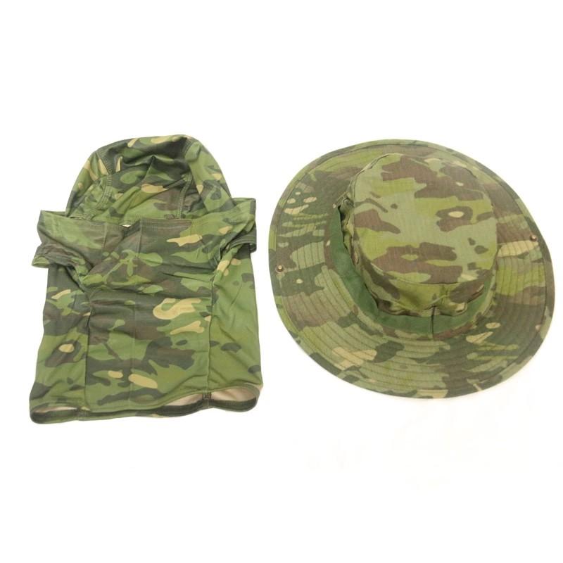Men's Camouflage Hat and Wide Brim Cap Set, UV Protection Tactical Fisherman Hat, Outdoor Sports Hiking Camping, Casual Style