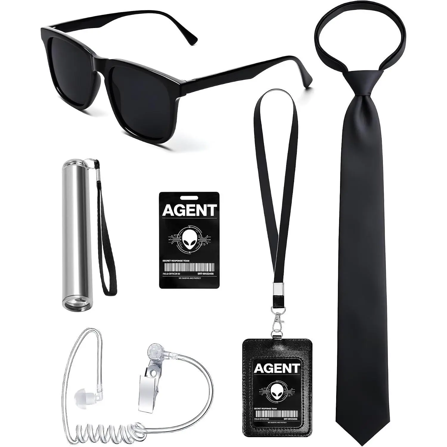 Secret Service Spy Costume Set with Accessories for Halloween Party - Black Outfit for Men WomenGift