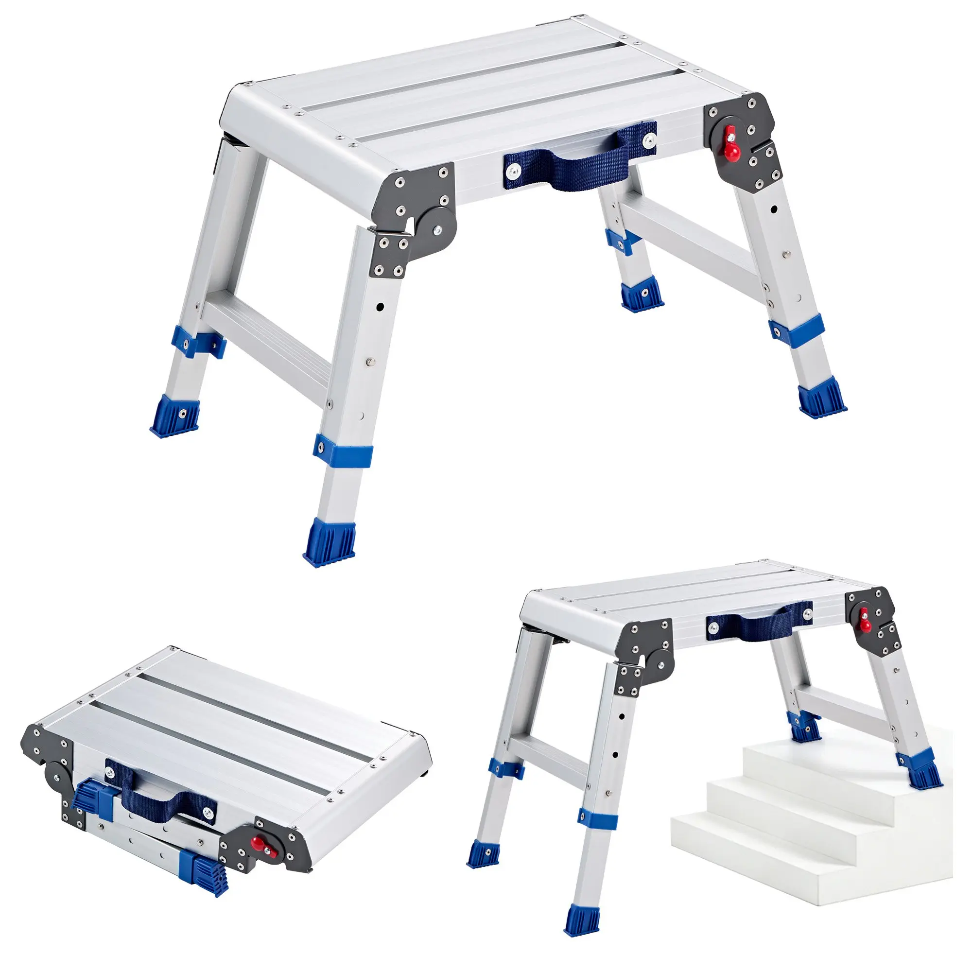 VEVOR Folding Work Platform, Adjustable Height 12-16 in, 500 lbs Capacity Aluminum Step Stool, Heavy Duty Non-Slip Platform Ladder, Portable Work Bench for Painting, Cleaning, Home Professional Use