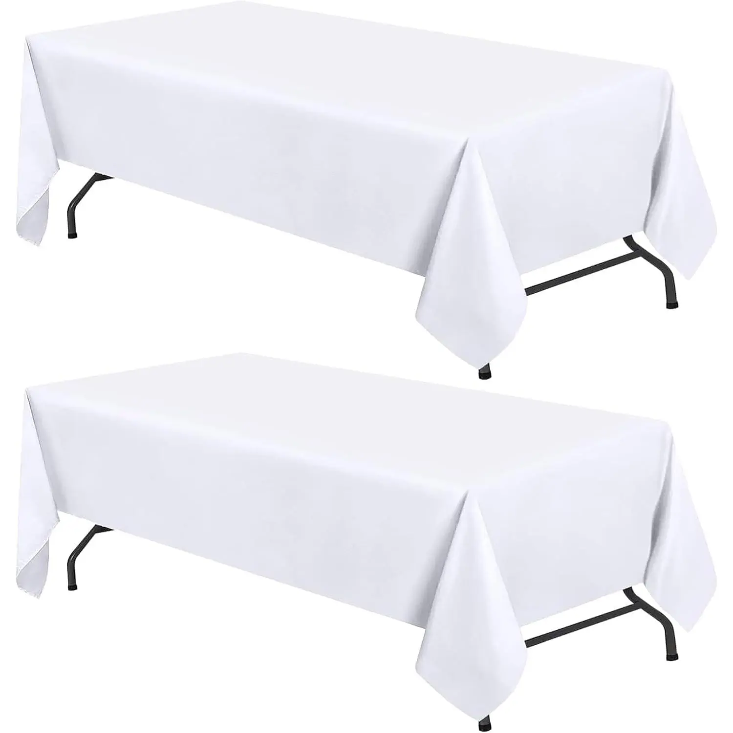 White Table Cloths for 6 Foot Rectangle Tables, 2-Pack, 60x102 inches, Water, Stain and Wrinkle Resistant, 200 GSM Washable Poly Fabric Tablecloths Rectangular, Elegant and Durable