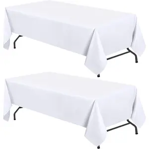 White Table Cloths for 6 Foot Rectangle Tables, 2-Pack, 60x102 inches, Water, Stain and Wrinkle Resistant, 200 GSM Washable Poly Fabric Tablecloths Rectangular, Elegant and Durable