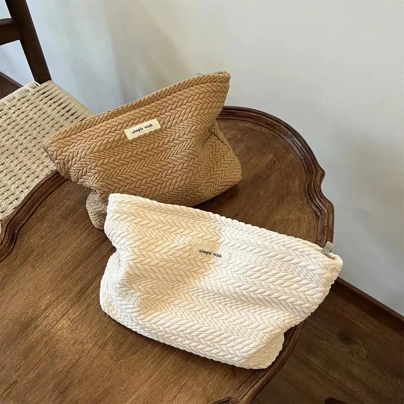 Women's Handwoven Cotton Cosmetic Pouch - Zippered Top Artistic Crochet Makeup Bag, Compact Clutch for Home & Garden Decor Use