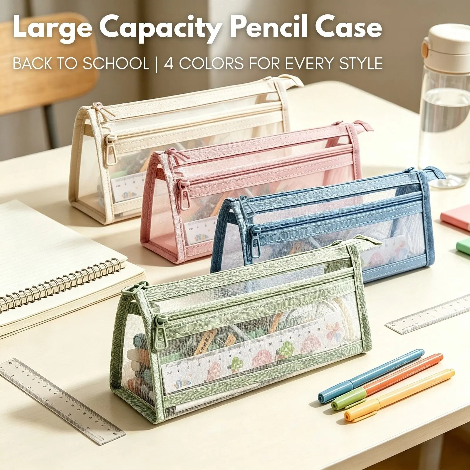 Back-To-School Large-Capacity Transparent Pencil Case, Grid-Designed, Visible Contents, Student Stationery, Birthday Gift