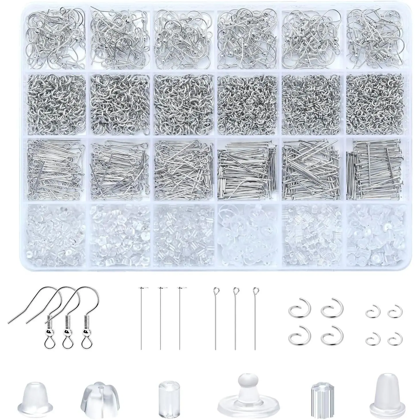 Earring Making Kit, 1100 count Jewellery Findings Earring Making Supplies Kit with Ear Hooks Posts Pins Open Jump Rings and 6 Styles Ear Backs ()