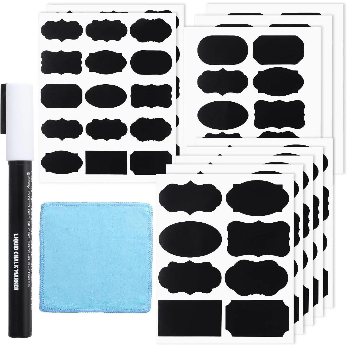 - Chalkboard Labels, 200 count,  Shapes,   Blackboard Stickers with 1 Erasable Liquid Chalk Marker for Mason Jars,  Containers and Pantry Storage