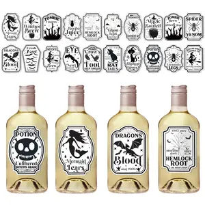 20pcs Black White Vintage Witch Potion Bottle Stickers Set, Halloween Apothecary Jar Labels, Self-Adhesive Magic Elixir Decals for DIY Halloween Potion Bottles, Gothic Witch Themed Party Supplies, Halloween Home & Classroom Decorations
