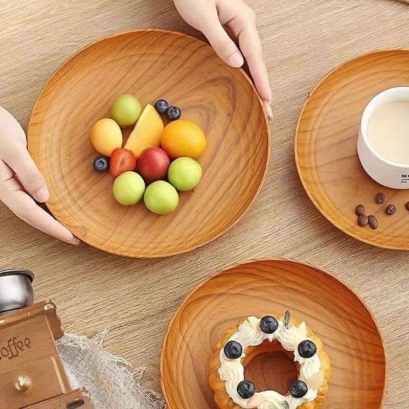 10 creative wood-pattern plastic plates with circular stripe design, high-quality and lightweight, suitable for home use, dessert shops, commercial snack and fruit trays, cup and plate storage, cake and dessert serving plates