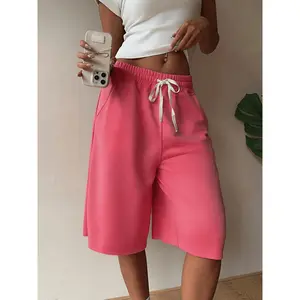 Women'S Slightly Elastic Pink Casual Shorts