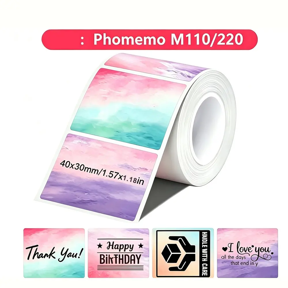 1 Roll Four-Color Gradient Thermal Paper Stickers, 40x30mm, Compatible with Phomemo M110/m220/m120/t50m Pro, Heat-Sensitive Printing Paper