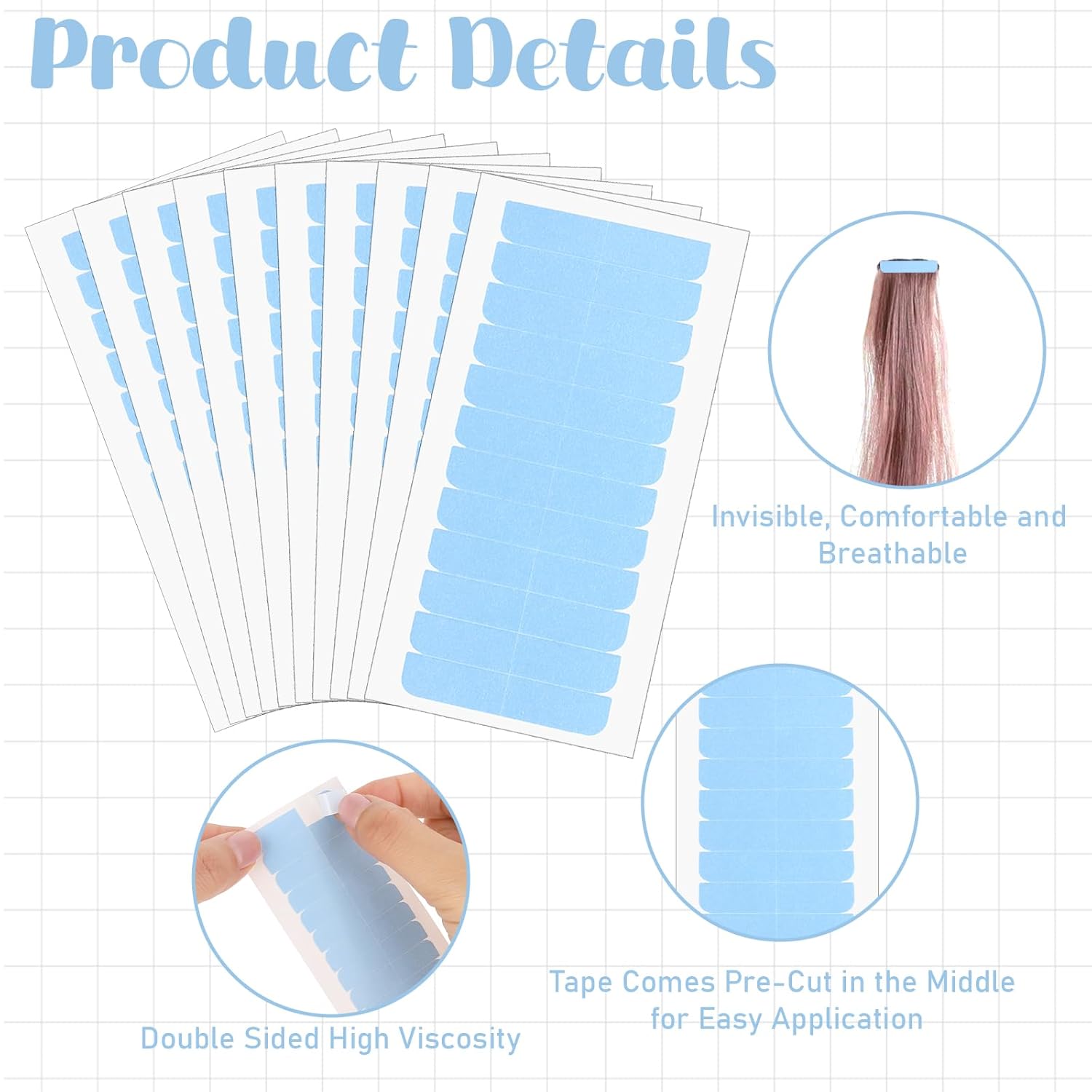 120 count Adhesive Replacement Tape for Hair,Hair Extension Tape,Extensions Invisible  Double Sided Hair Tape,Tape in Human Hair Extensions Wig Tape Beauty Tools(Blue)
