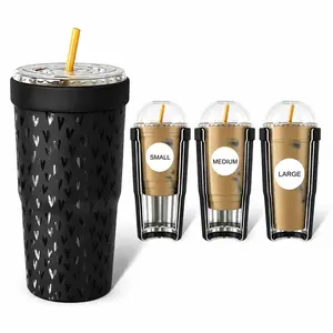 1 Pc 32oz Black Heart Pattern 2-in-1 Insulated Can Cooler, Includes Tumbler Lid, Converts into a 32oz Travel Tumbler, Double Wall Vacuum Stainless Steel, Fits Most 16-24oz To-Go Coffee & Bubble Tea Cups, No Sweat, Perfect for Halloween, Christmas & Daily