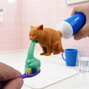 1pcs Lightweight Creative Funny Cat Vomiting Toothpaste Dispenser Spoof Cap Squeezer, Novelty Gag Toy Gift for Kids, Bathroom Accessory