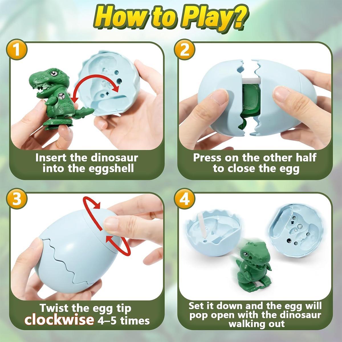 Wind-Up Surprise Eggs, Hatching Dinosaur Egg Toy for Kids, Rotate the Egg to Hatch a Walking Animal, Reusable Clockwork Fun Animal Toy for Boys and Girls, Idea Gift Easter Basket Stuffers
