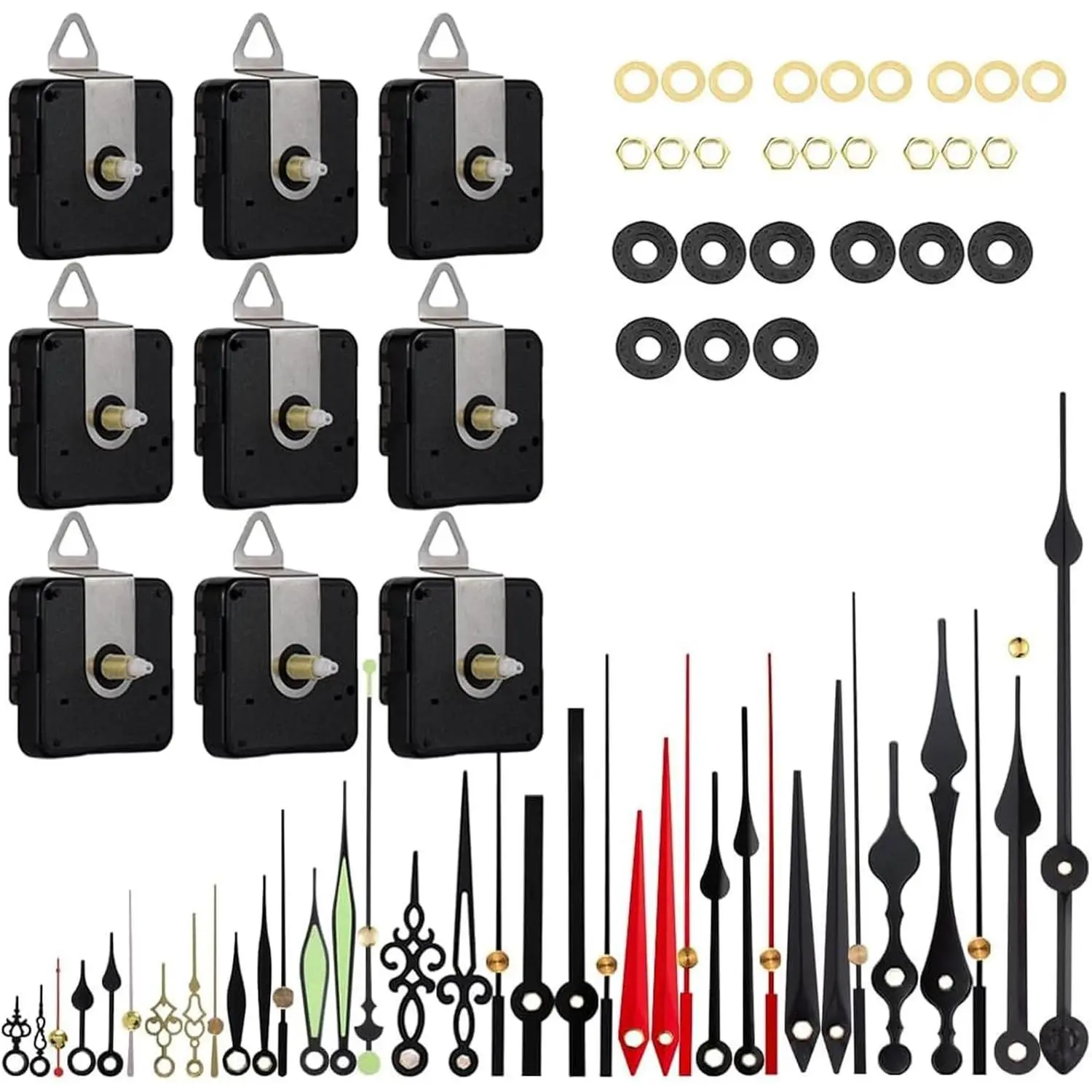 9 Pieces Clock Mechanism Replacement Kit with 12 Pack Clock Hands, Silent Sweep Clock Motor Kit Battery Operated for Clock Repair DIY Replacement, Custom Clock
