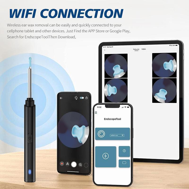 Portable Ear Wax Removal Tool, 1 Set Ear Wax Removal Kit with Camera & Accessories, Waterproof Endoscope Ear Cleaning Tool for Phone & Tablet