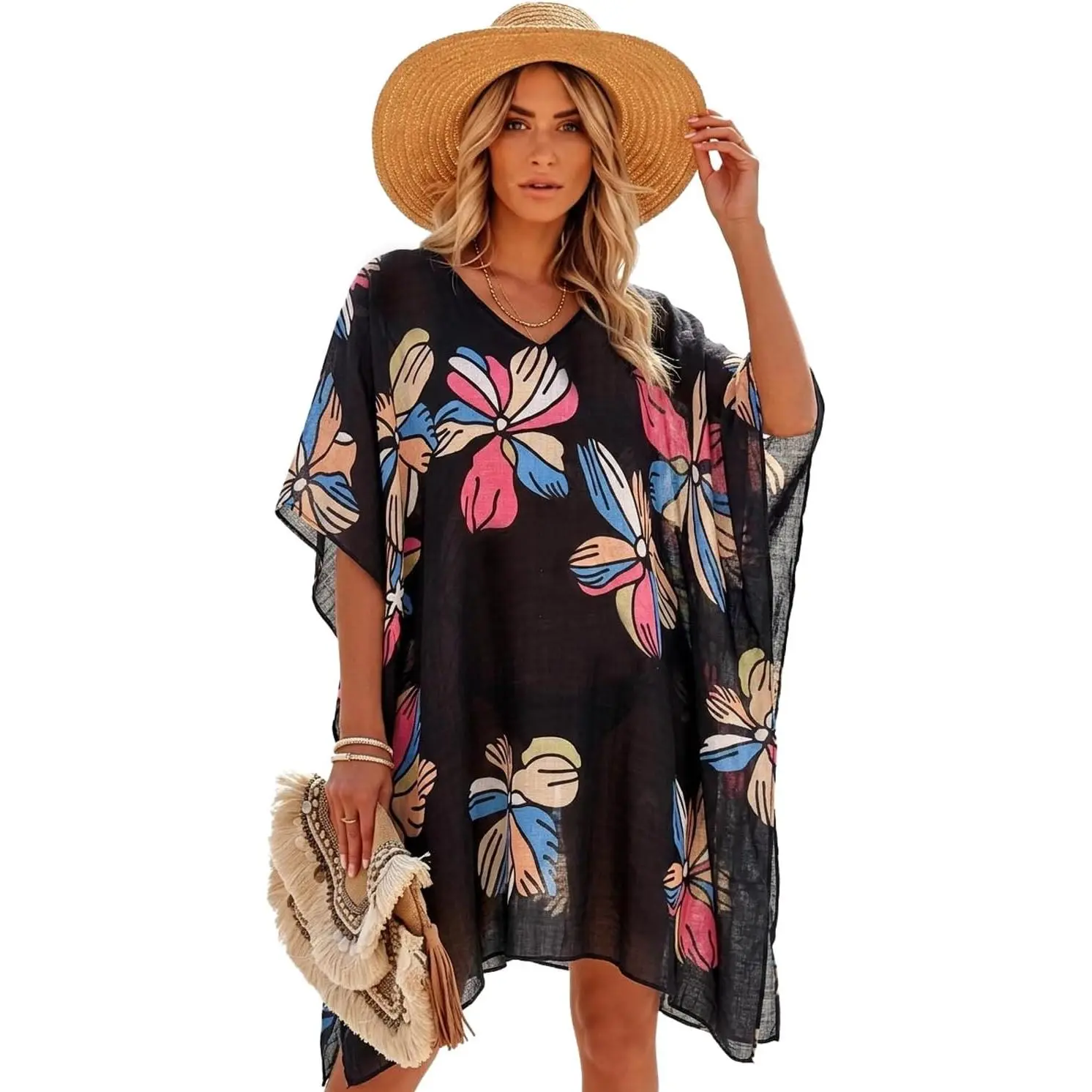 Moss Rose Beach Kaftan for Women Swimsuit Cover Up with Floral Print
