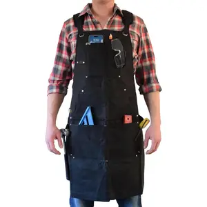 Waxed Canvas Welding Apron with Kevlar Thread - Heat and  Resistant, Fully Adjustable to Comfortably Fit Men and Women, 27 x 34 inches, Heavy Duty Tool Apron - Black, Size S to XXL