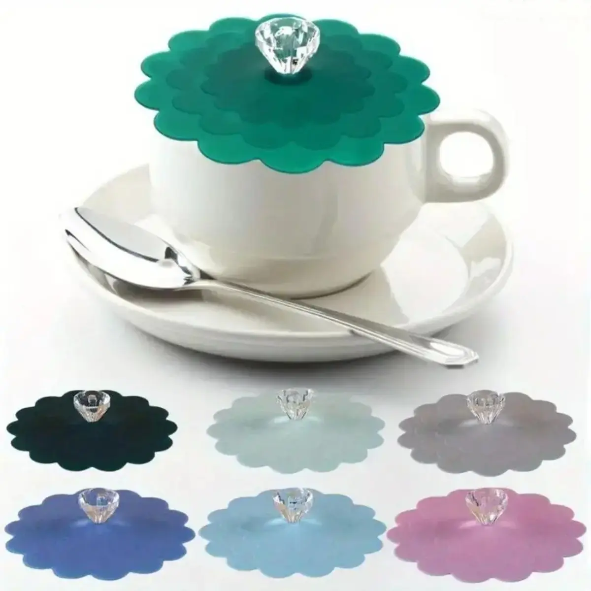 Diamond Knob Food-Grade Silicone Cup Covers, 6-Piece Multi-Color 4.7in BPA-Free Airtight Lids, Reusable Outdoor Wine Cover Drinkware Accessories for Mugs Keeping Drink Hot Longer (DIY Bag Accessories), Bpa Free Lids