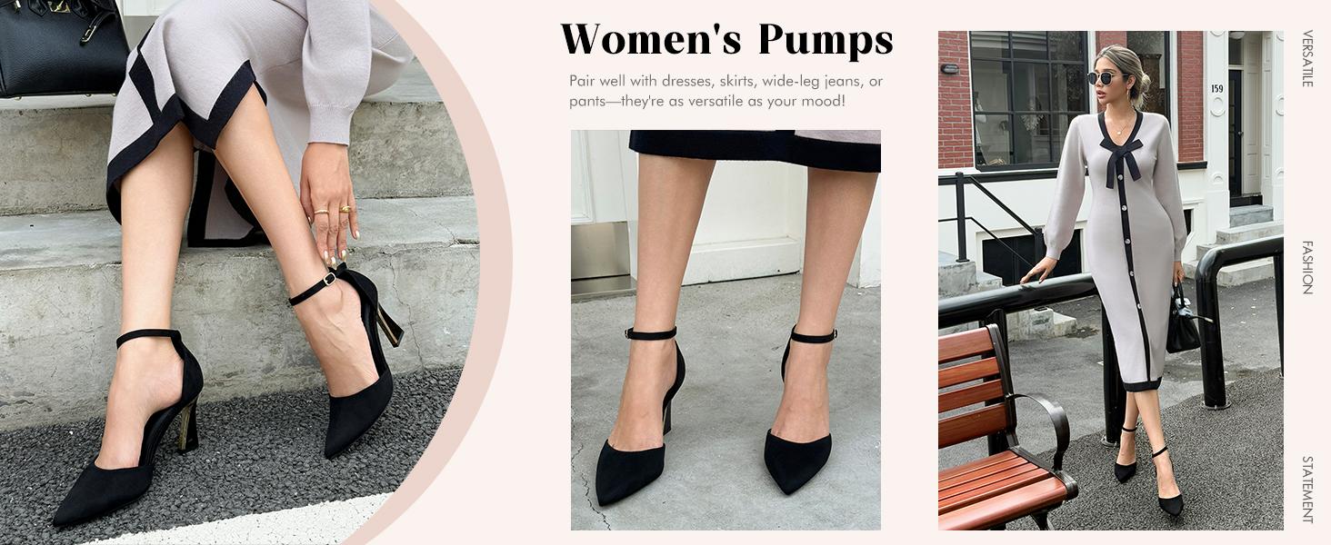 Coutgo Womens Pumps Point Closed Toe Heels Buckle Ankle Strap D'Orsay Heeled Sandals