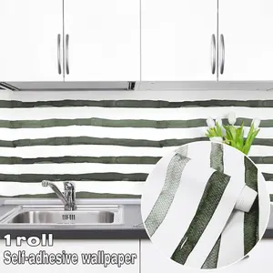 1 roll of green striped self-adhesive wallpaper. Easy to cut, easy to apply and easy to clean; thickened for opacity. Suitable for decorating walls and furniture in living rooms, kitchens, bedrooms, bathrooms and other areas.