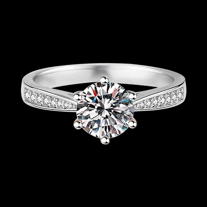 Eight-heart and eight-arrow imitation Moissanite one-carat ring, women's six-prong wedding ring, open diamond ring, light luxury