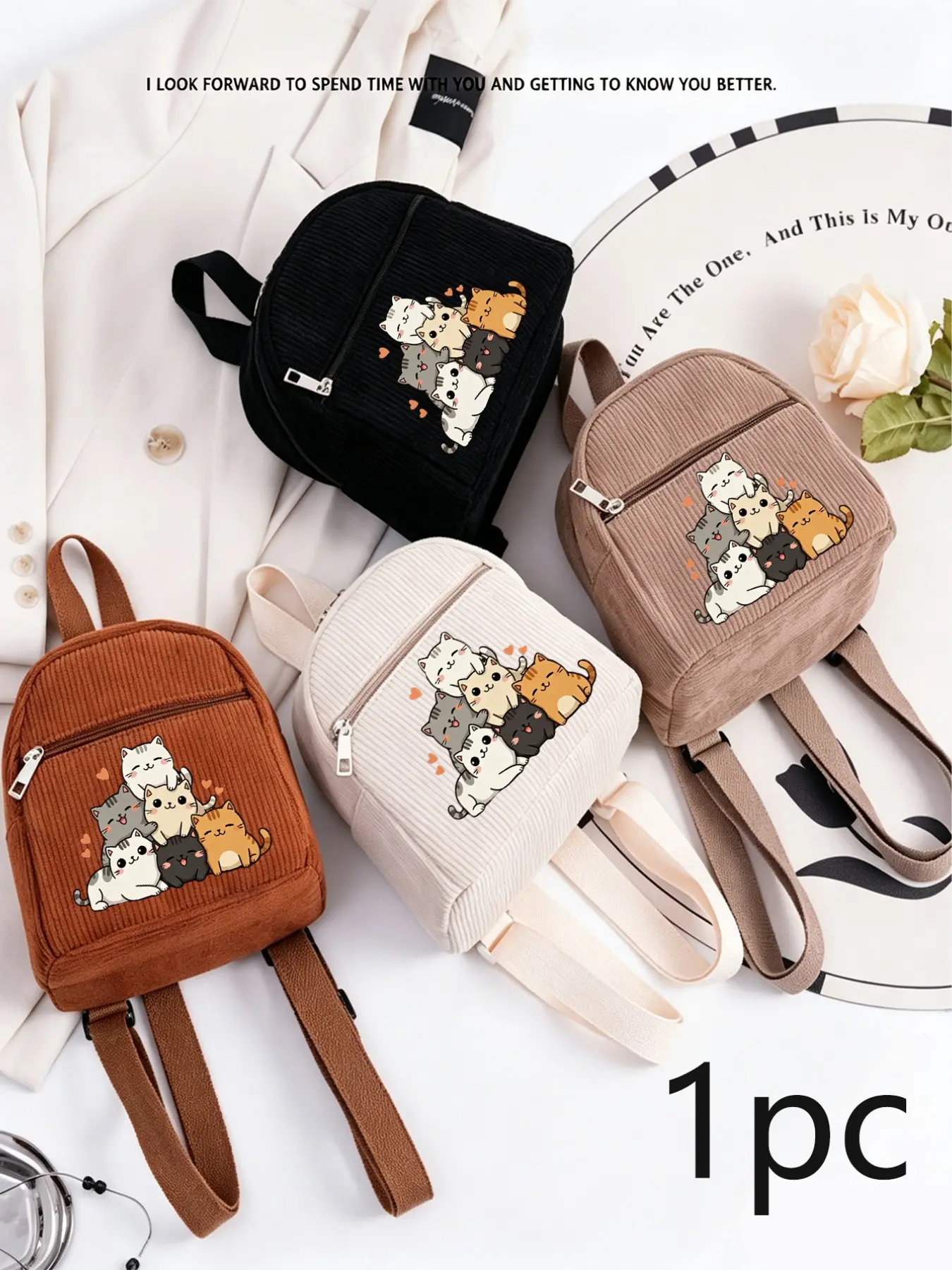 Corduroy Mini Backpack for Women, Lightweight Small Casual Daypack, Fashion Backpack Purse for Teen Girls, Cute Mini Bag for Daily Use
