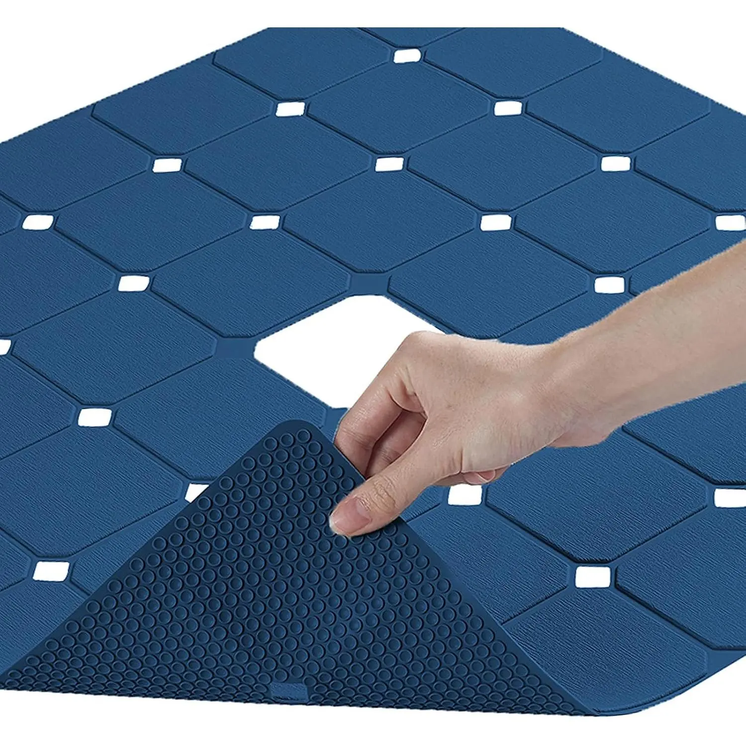 Shower Mat Non Slip  Soft Odorless Bathtub Mat Non Slip No Suction Cups for Refinished,Reglazed and Textured Bath Tub Mat 24 X 24 Inch Navy