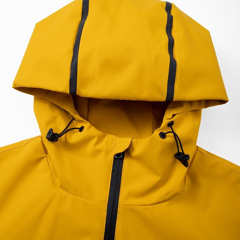 Men's Waterproof Soft Shell Hooded Jacket, Windproof Outdoor Hiking Windbreaker with Geometric Pocket, Casual Streetwear