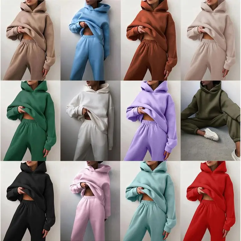 2025ComfrtHeavyFleeceOversizeCoupleHoodieCasualLooseSweatpantsSetWomen'sClothesLongSleevePulloverBasicMinimalistBlackLaceRuchedSweetCamisoleSatinPleatedVestandWideLegPantsBohoEmbroideredSkirtTop