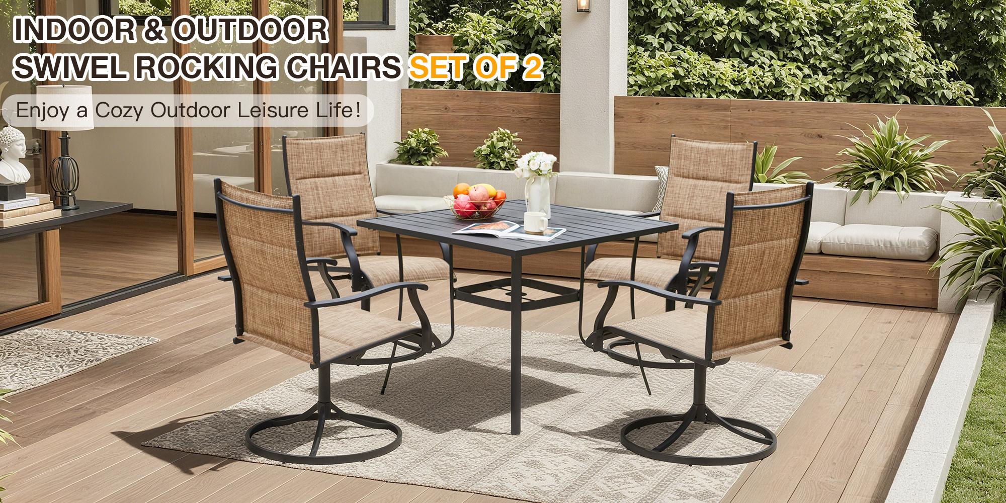 Outdoor Dining Chairs Set of 2, Patio Swivel Rocker Chairs with High Back, All-Weather Textilene & Metal Frame for Garden Deck Poolside, Blue/Brown/Gray Outdoor Dining Chairs Set of 2, Patio Swivel Rocker Chairs with High Back, All-Weather Textilene & Metal Frame for Garden Deck Poolside, Blue/Brown/Gray