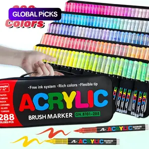 Guangna Automatic Ink Control Acrylic Paint Markers, Brush Tip Acrylic Paint Pens for Wood Rock Glass Canvas Stone Fabric Glass Metal Ceramic Canvas DIY Crafts Art Supplies Gifts Art Marker Set #GLOBAL PICKS