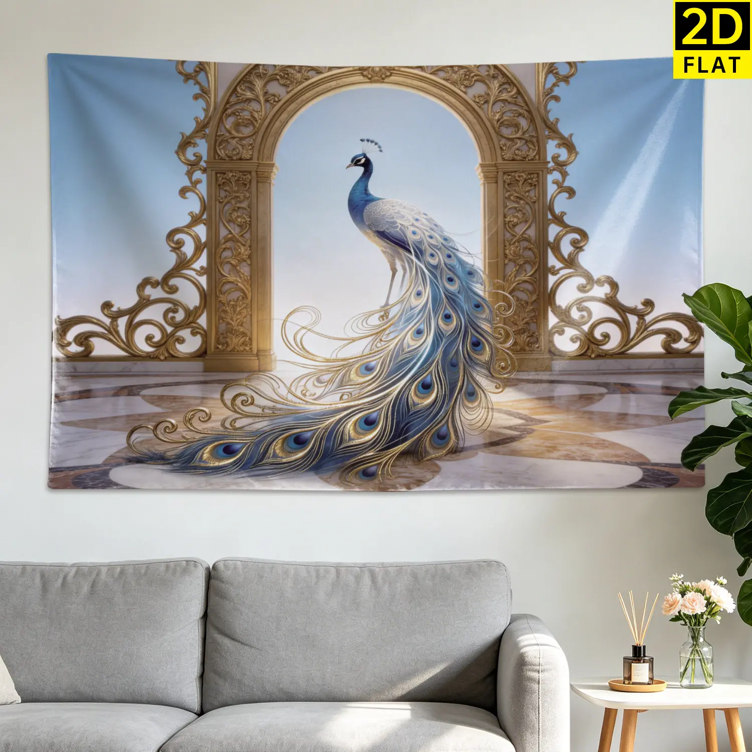 Elegant Golden Peacock Arch Wall tapestry,Large size Printed Horizontal Tapestry blanket,Polyester Fabric Wall Hanging for living room,bedroom,No Installation Required,Indoor,Outdoor,Gift for Family and Friends