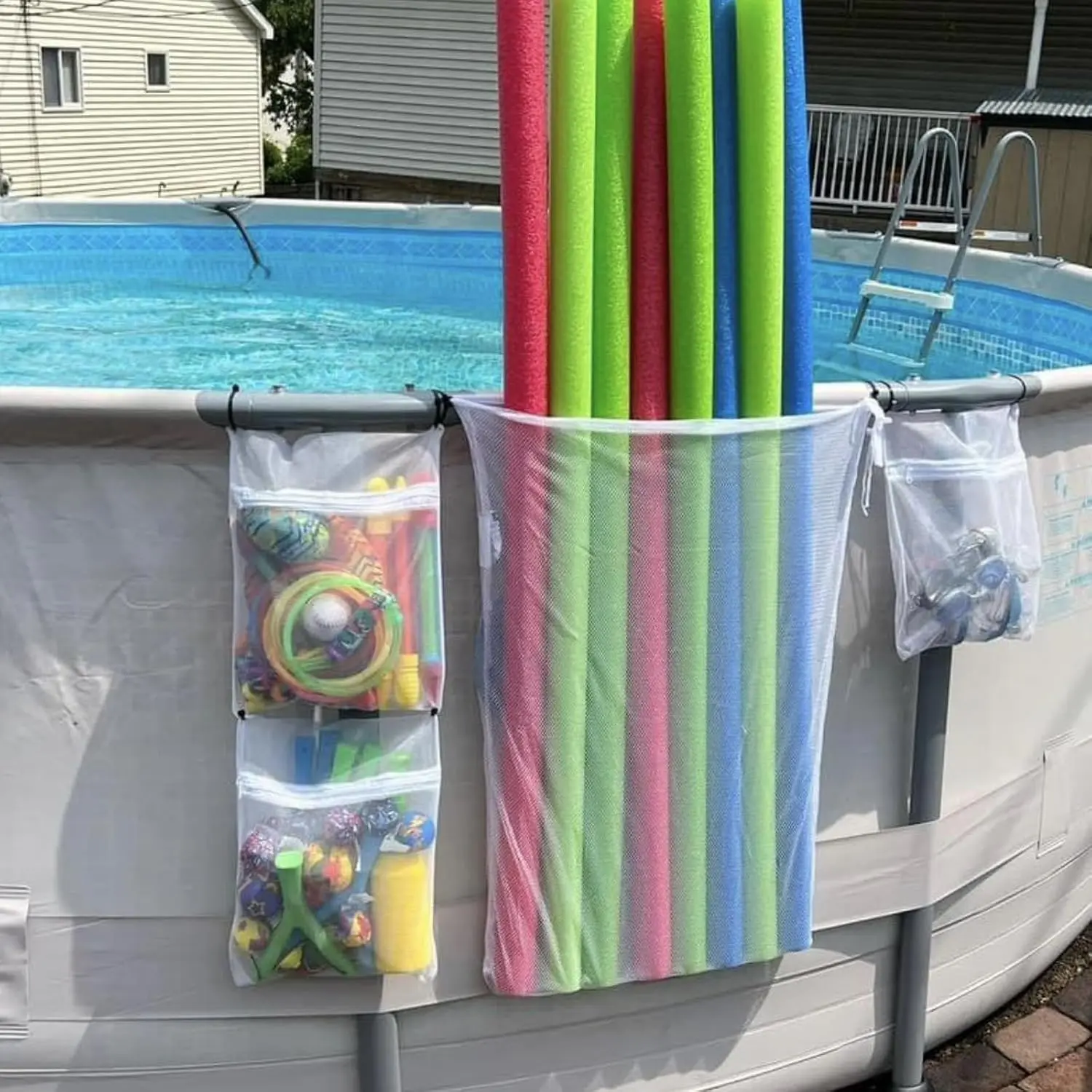 Poolside Perfection! 4-Pack Mesh Storage Bags for Toys, Pool Noodles,  Floats – Organize Your Swim Gear in Style! (3 pcs Small Zipper Bags &  Large Opening Bag)