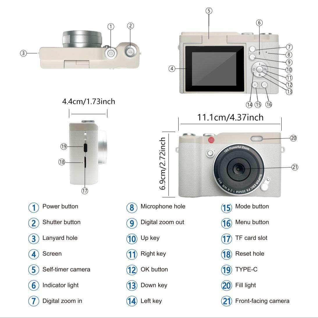 Portable Digital Camera with 180° Flip Screen, Entry-Level Student Selfie Camera with 32GB Memory Card for Photo and Video, Perfect for Back-To-School Season, Thanksgiving New Year Gift