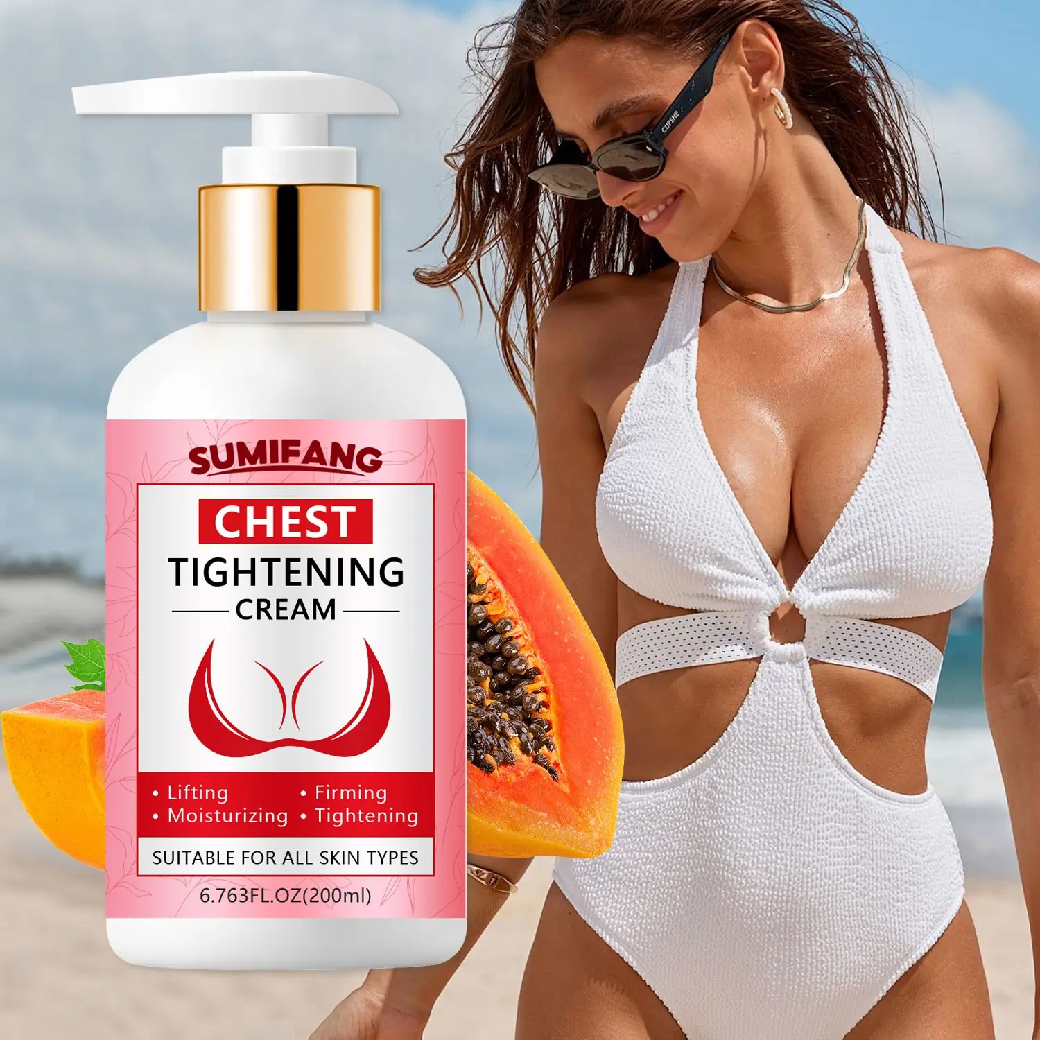 200ML Chest Firming Nourishing Moisturizer Hydrating, Packed with Papaya and Vitamin E, Enhances Elasticity and Smoothness, Suitable for All Skin Types