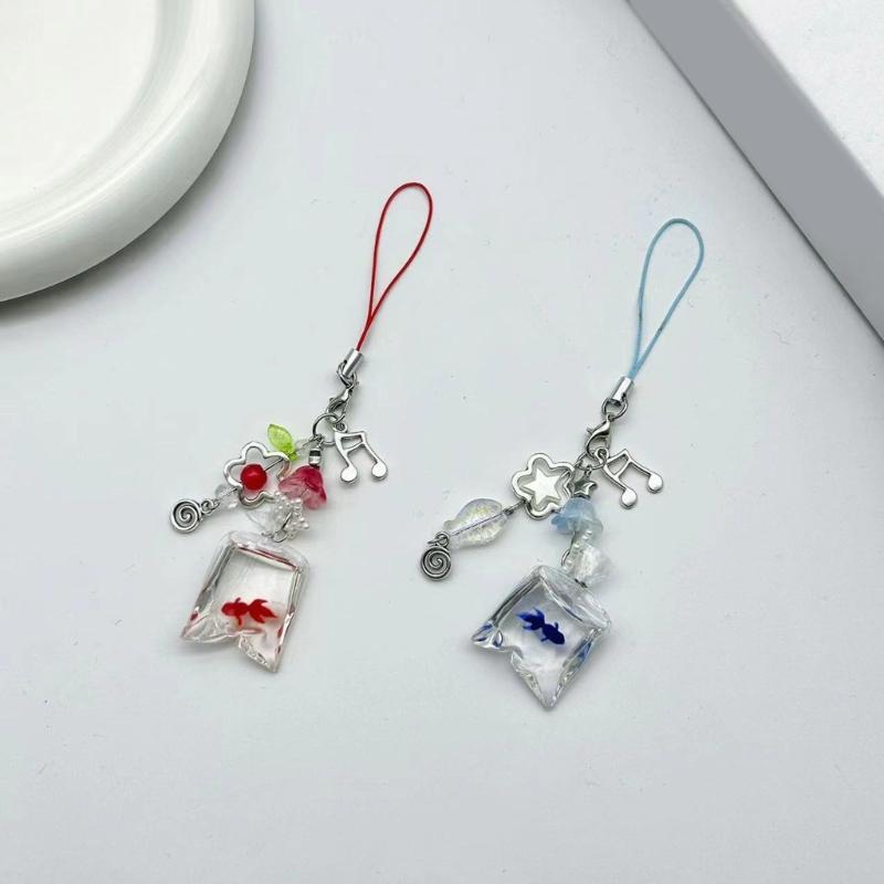 Fashion Fish Bead Phone Charm Handmade Bag Pendant Resin and Alloy Texture Keychain Accessory for Various Occasion