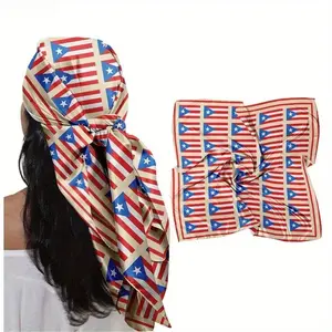 Puerto Rican Flag Square Scarf for Women, 19.69in Ethnic Bandana Head Wrap, Soft Lightweight for Festivals & Carnivals