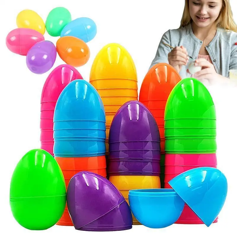 50Pcs Easter Empty Eggs Fillable Colorful Bright Easter Eggs Shell Toys Assorted Colors Easter Eggs Fake Eggs Easter Decoration