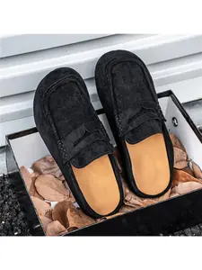 Unisex PU Leather Mule House Slippers, Casual Lace-Up Design, Comfortable Breathable Rubber Sole, All-Season Wear, Medium Width