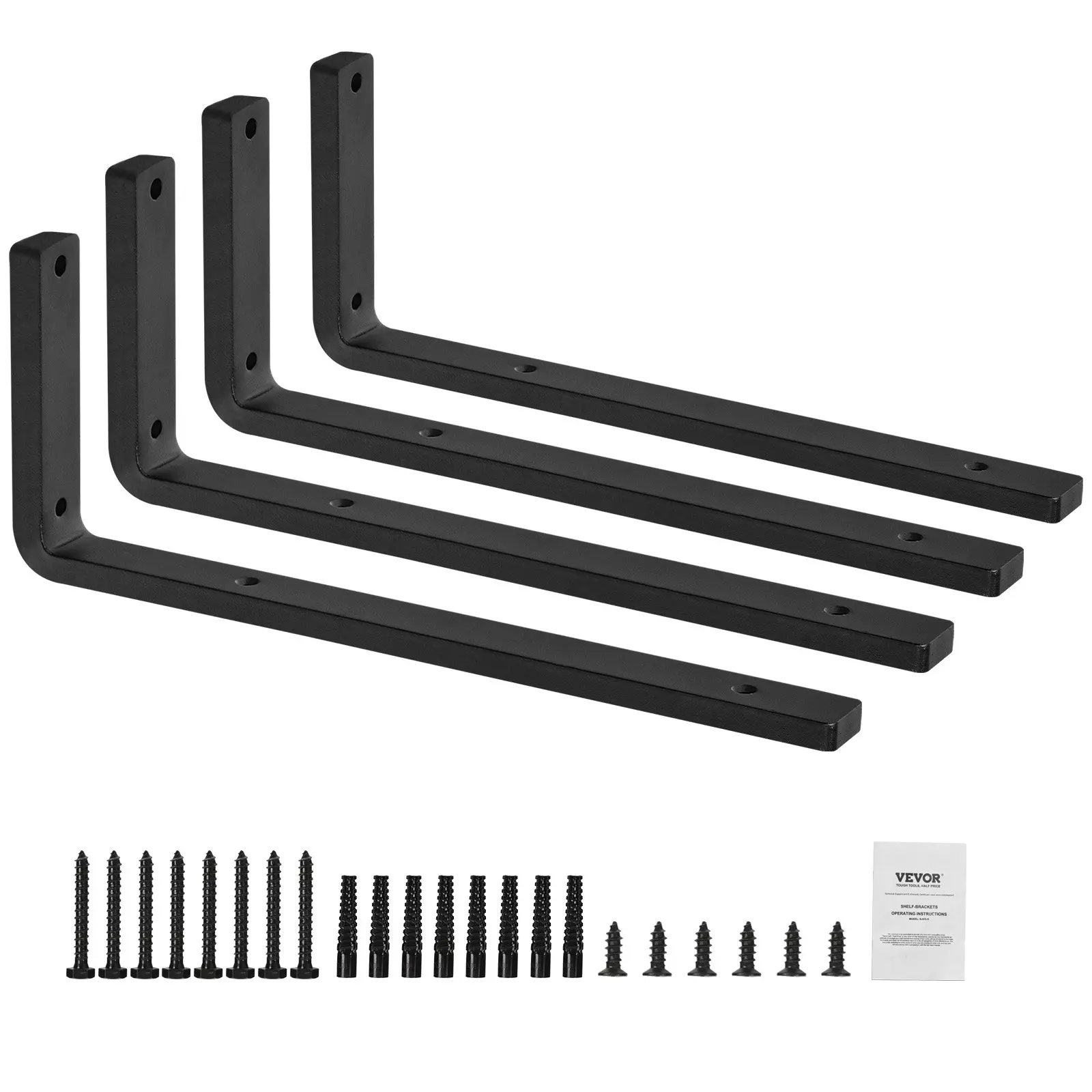 【Black Friday】VEVOR Heavy Duty Triangular Cast Iron Floating Wall Shelf Brackets, 4 Pcs 16x6 in 10mm Thick Matte Black L-Brackets with Smooth Edges, Screws Included, 160 lbs Load Capacity, for Home Decor (Series)