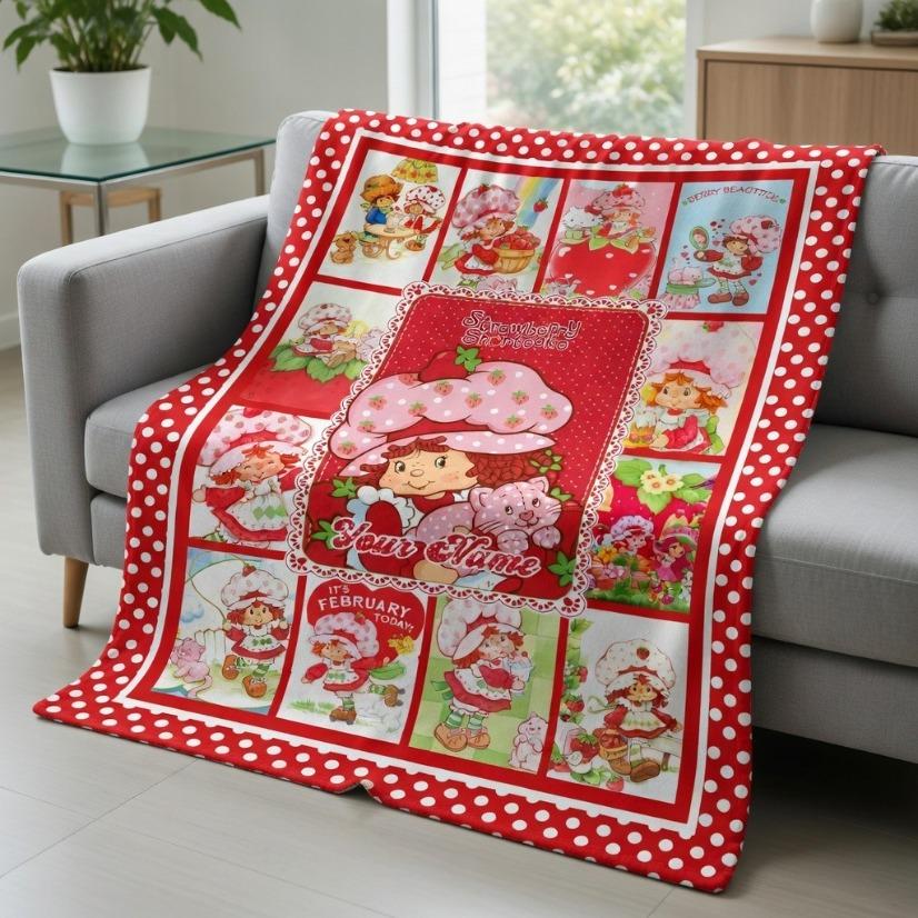 Strawberry Girl Custom Name Blanket Ultra Soft Flannel Cozy Warm Bedroom Couch Sofa Throw Decor Decorative Throw Perfect Birthday Gift Christmas Gift for Girls Women Adults Viral Trending Kawaii Personalized Aesthetic Style