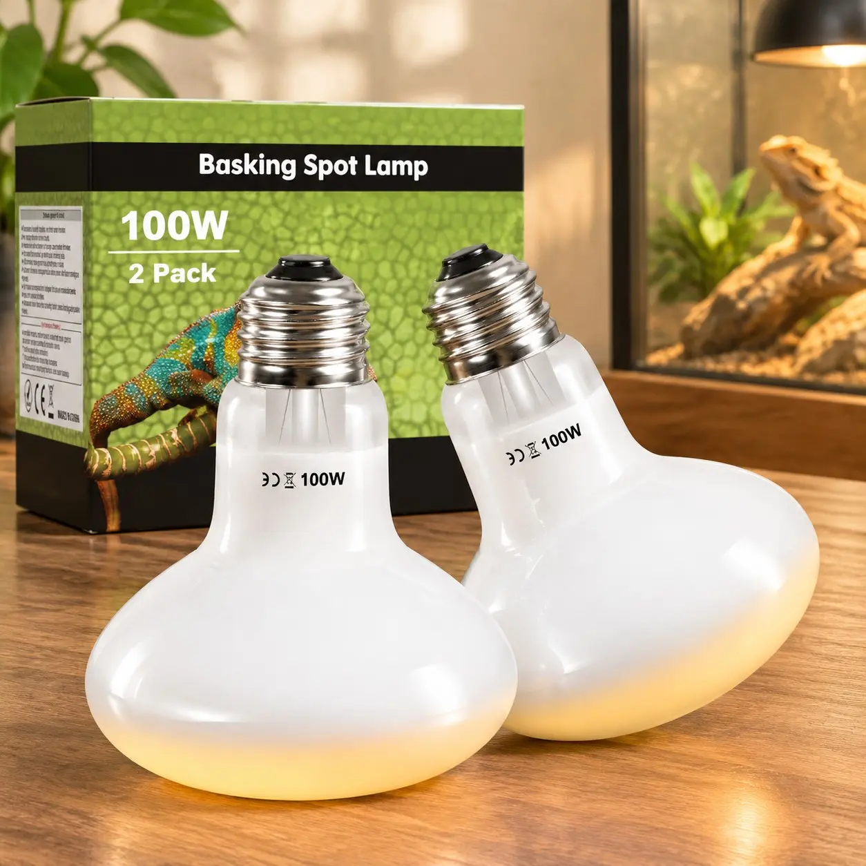 Reptile Heat Lamp Bulbs 100W, UVA Daylight Basking Bulbs 2 PackGift